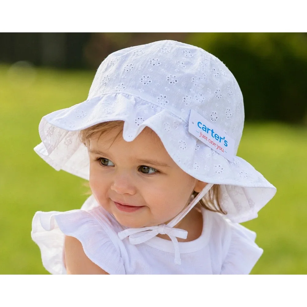 Carters Just One You Baby Girls White Eyelet Sun Hat Floppy Ruffle Brim NWT